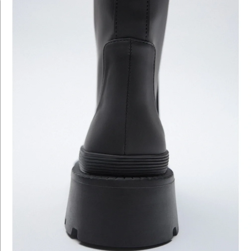 Zara Tall Black Leather Winter Rain Boots